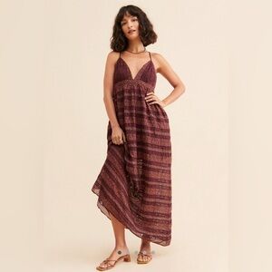 Free People Burgundy Floral Maxi Dress